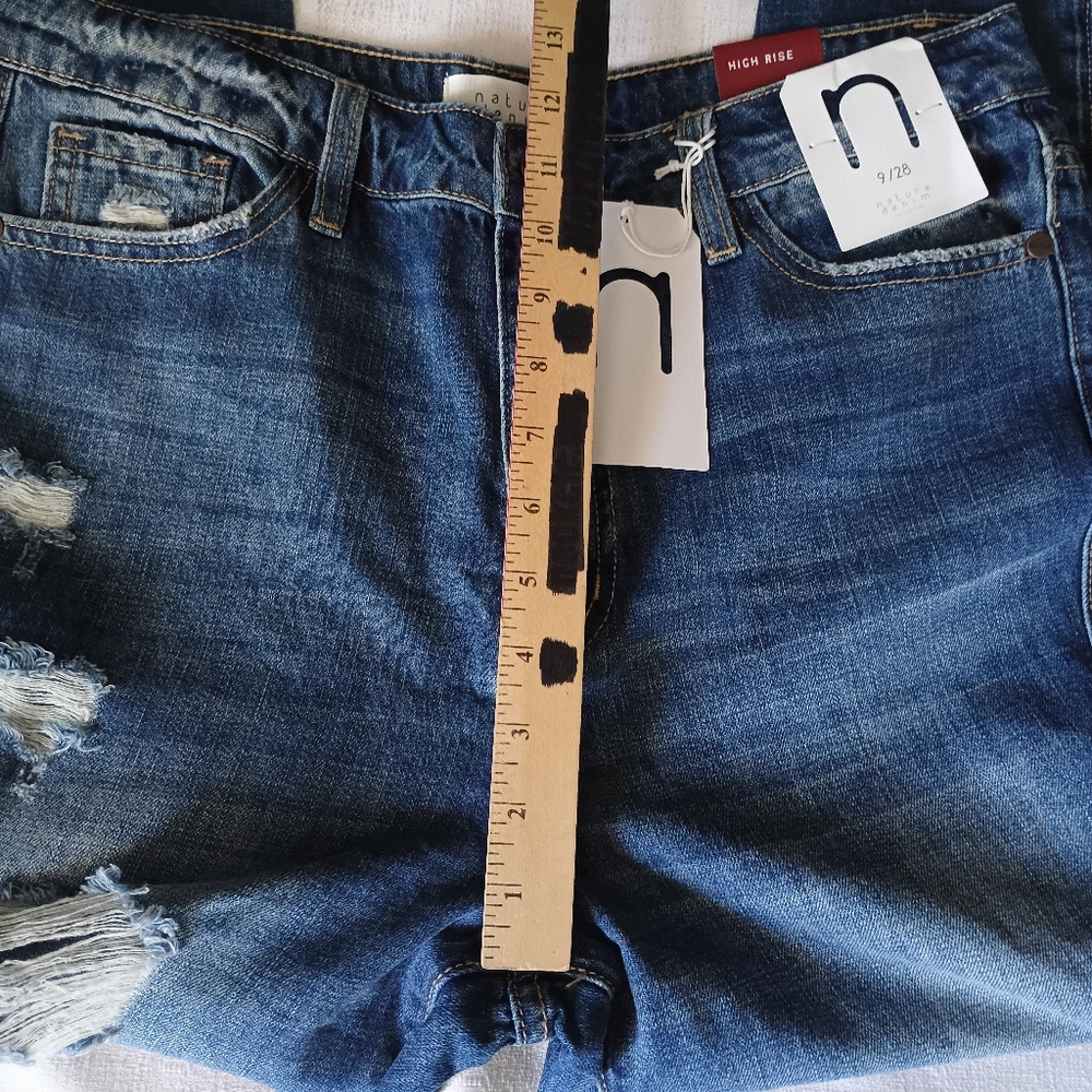 Nature High Rise size 9/28 medium blue jeans distress Capri denim 100% cotton - Picture 12 of 13